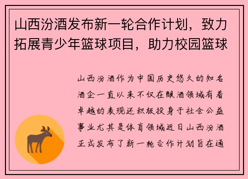 山西汾酒发布新一轮合作计划，致力拓展青少年篮球项目，助力校园篮球发展